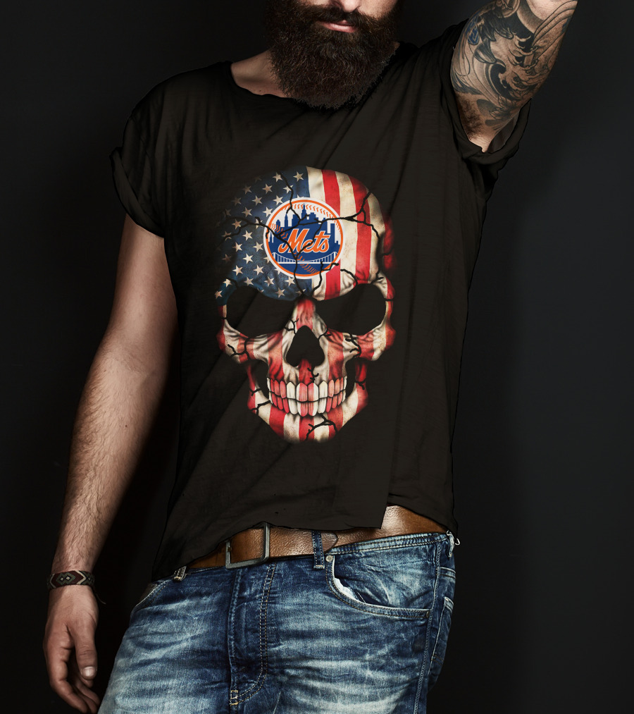 New York Mets Skull American Flag T-Shirt