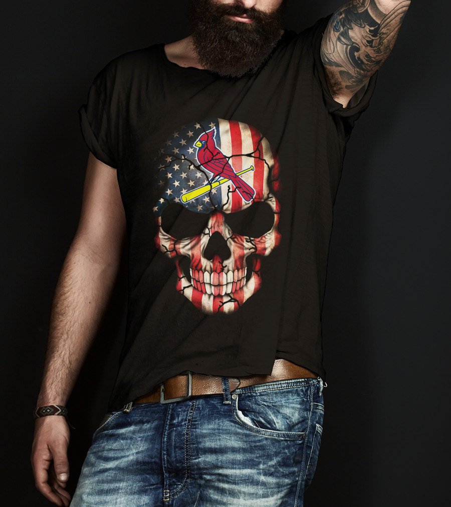 St Louis Cardinals Skull American Flag T-Shirt