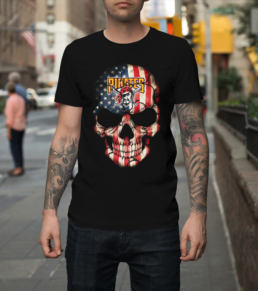 Pirates American Flag Skull 224 Pittsburgh Pirates T-Shirt
