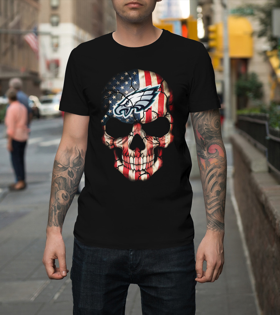 Philadelphia Eagles American Flag Skull T-Shirt