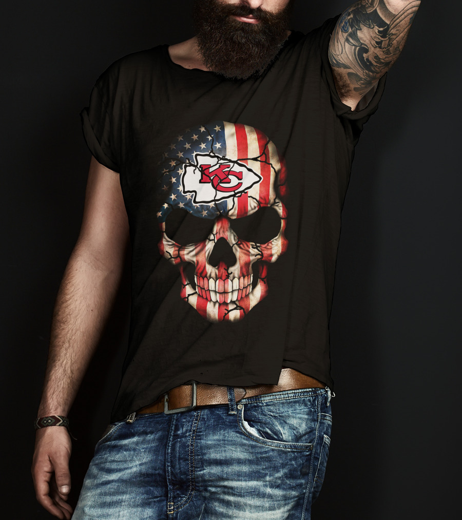 Kansas City Chiefs American Flag Skull T-Shirt