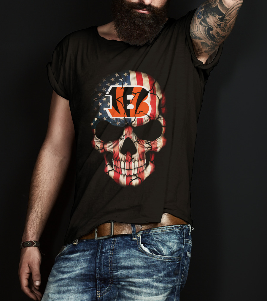 Cincinnati Bengals American Flag Skull T-Shirt
