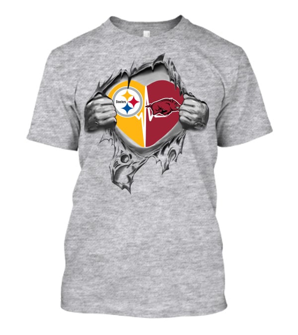 Steelers Arkansas Razorbacks Heartbeat Passion Fan Symbol T-Shirt