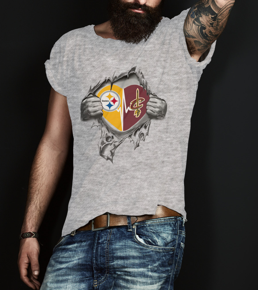Steelers Cavaliers Heartbeat Passion Logo Fusion T-Shirt