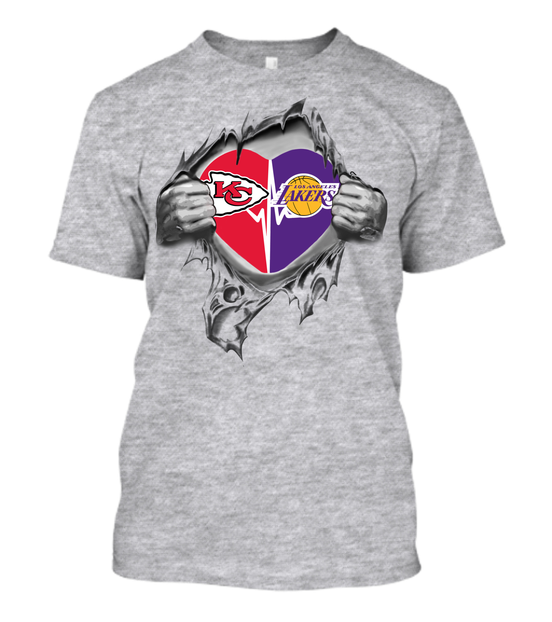 Chiefs Los Angeles Lakers Heartbeat Tearing T-Shirt