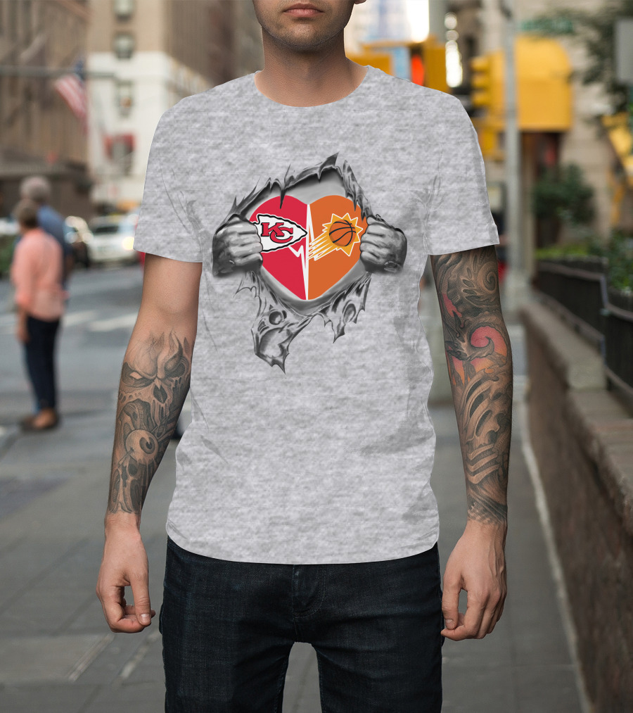 Chiefs Phoenix Suns Heart Logo With Torn Gray T-Shirt