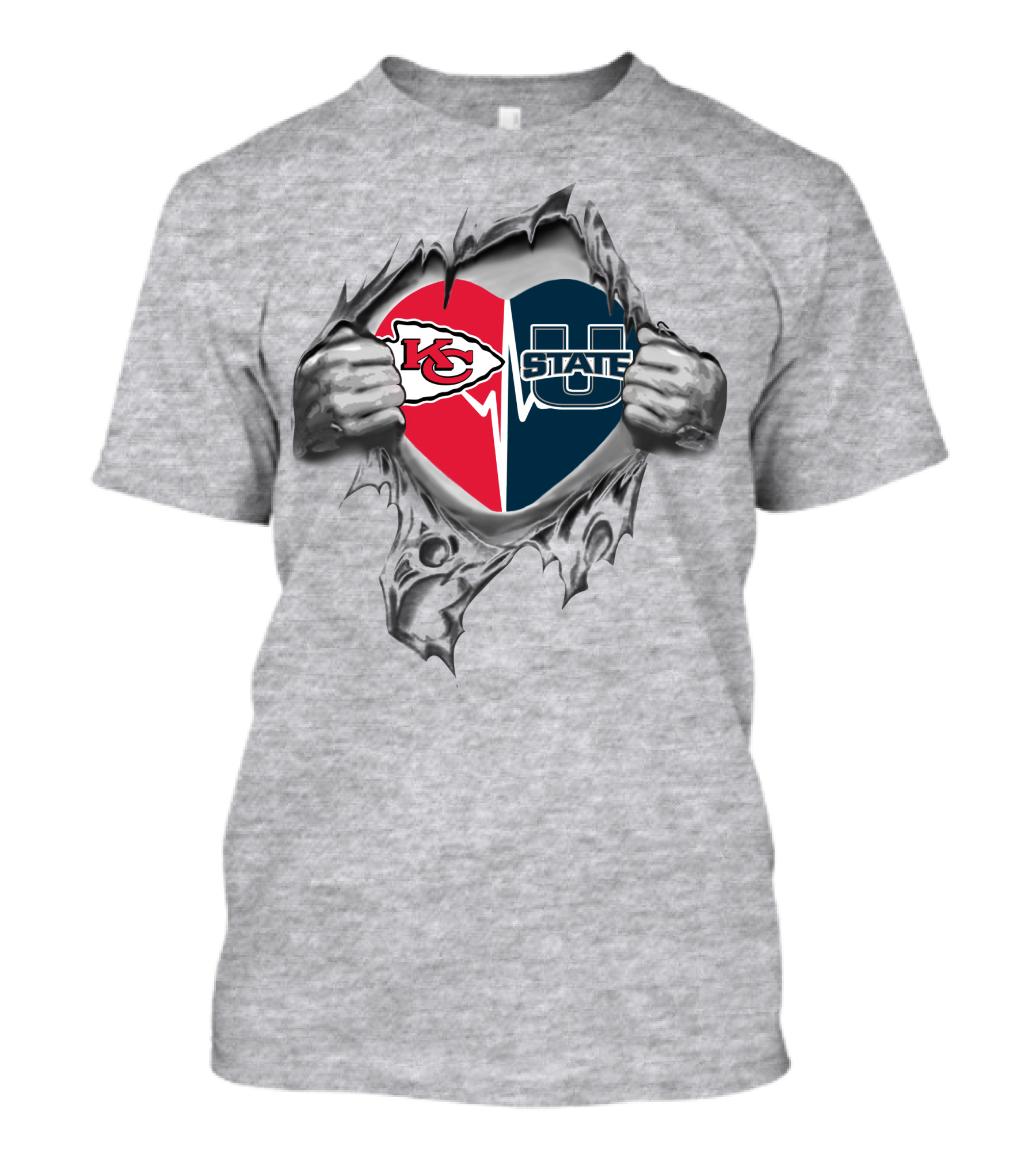 Chiefs Utah State Aggies Heart Logo Inside Torn Ripped T-Shirt
