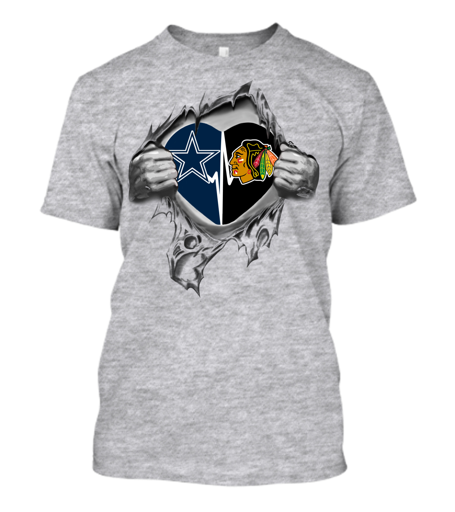 Dallas Cowboys Chicago Blackhawks Logo Heart T-Shirt