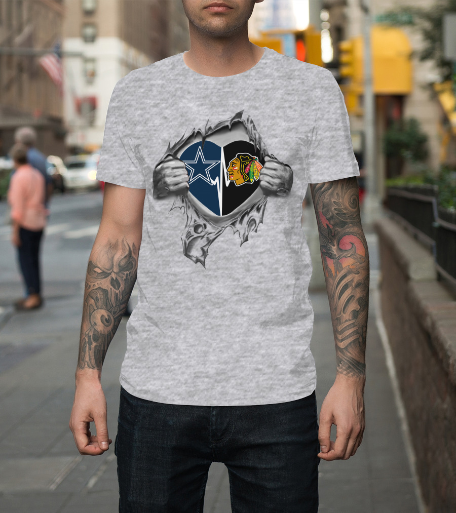 Dallas Cowboys Chicago Blackhawks Logo Heart T-Shirt