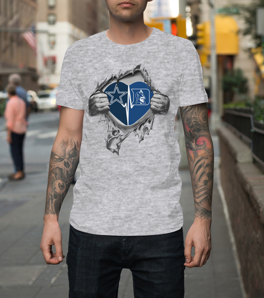 Cowboys Duke Heartbeat Star And Blue Devil Heart T-Shirt