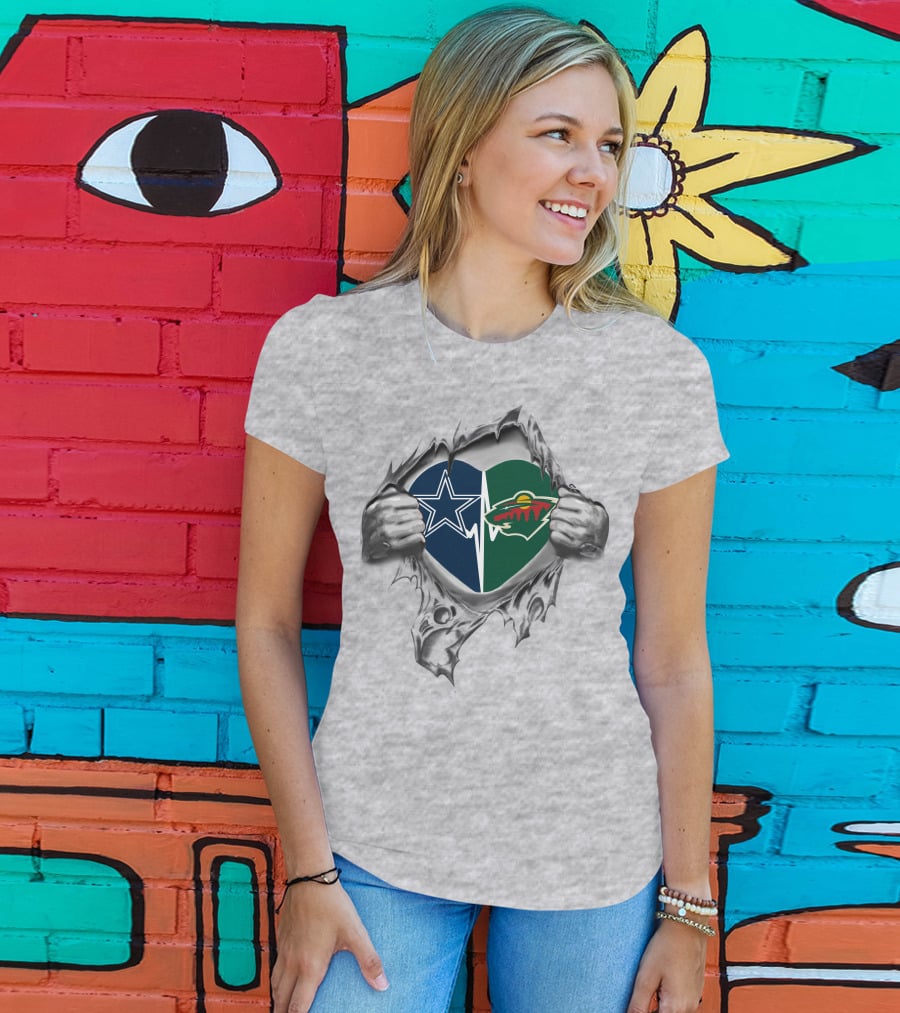 Cowboys Minnesota Wild Heartbeat Dallas Minnesota Fans Passion T-Shirt