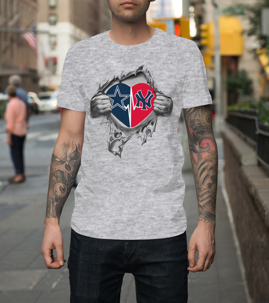 Cowboys New York Yankees Heart Logo Combination T-Shirt