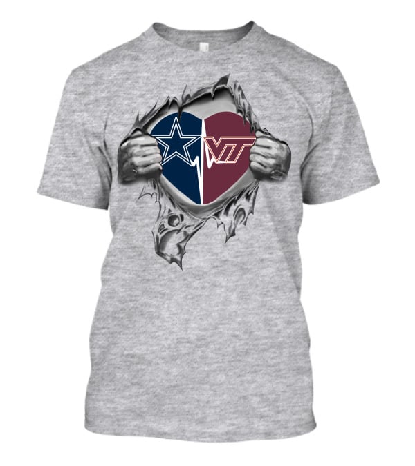 Cowboys Virginia Tech Hokies Heart Logo Dual Loyalty T-Shirt