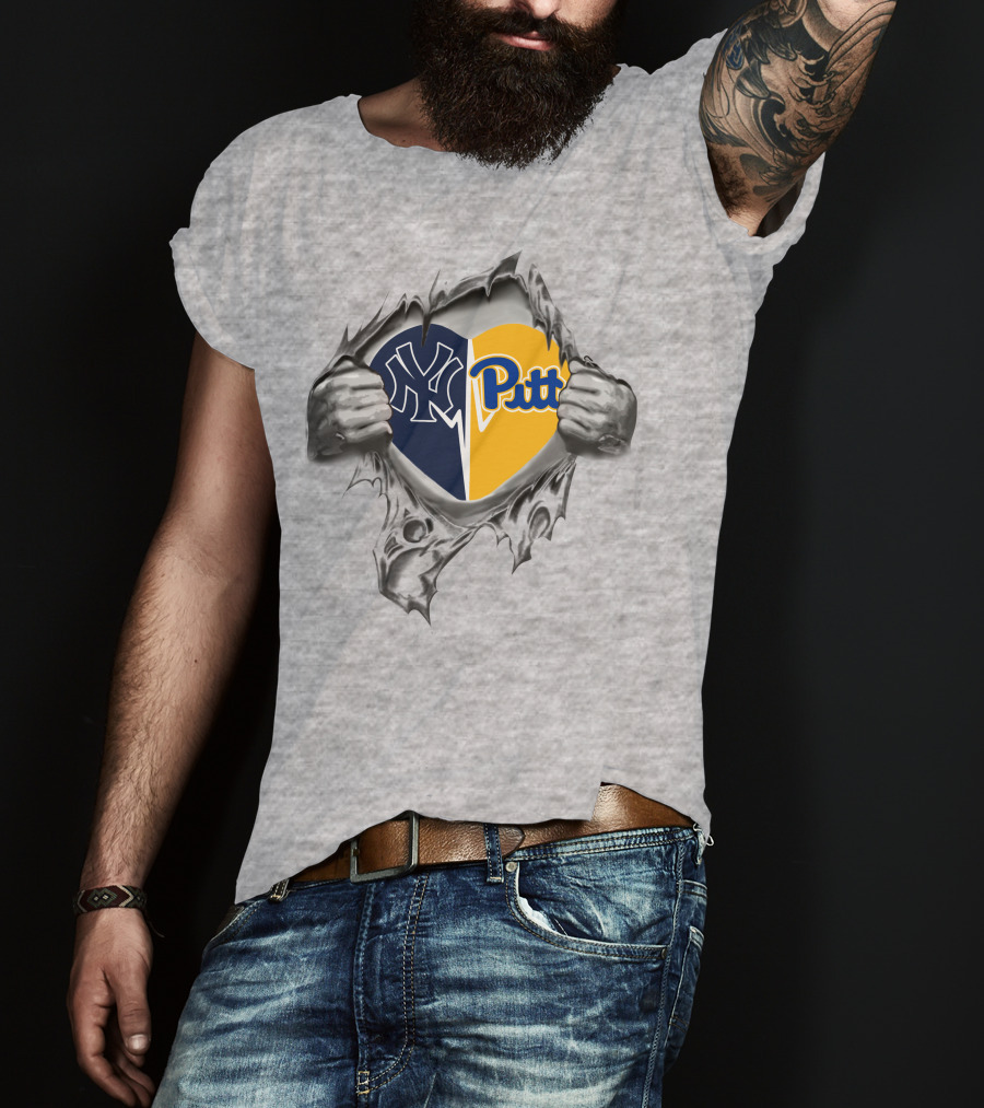 Yankees Pitt Split Heart With Torn Metal Effect T-Shirt