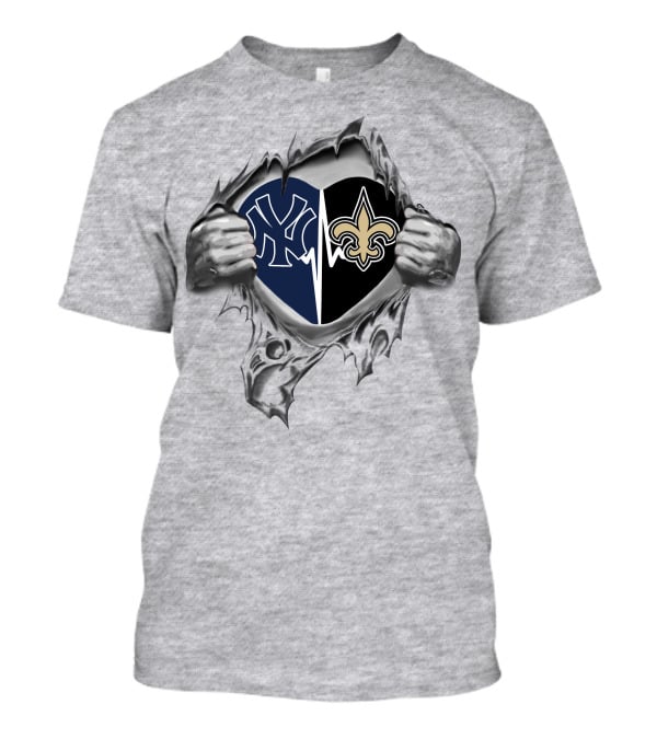 Yankees New Orleans Saints Heart Torn Open T-Shirt