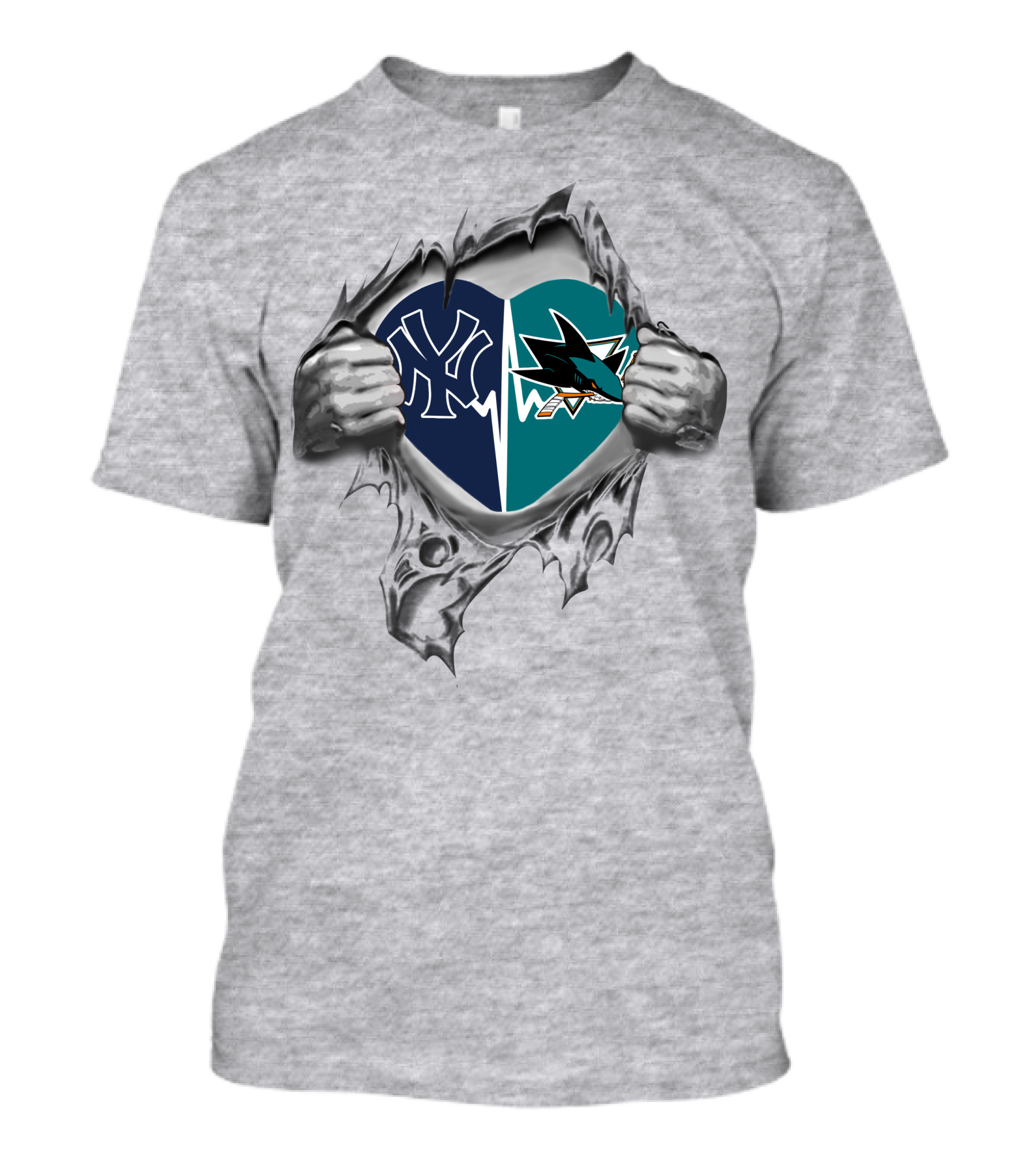 Yankees San Jose Sharks Heart Split T-Shirt