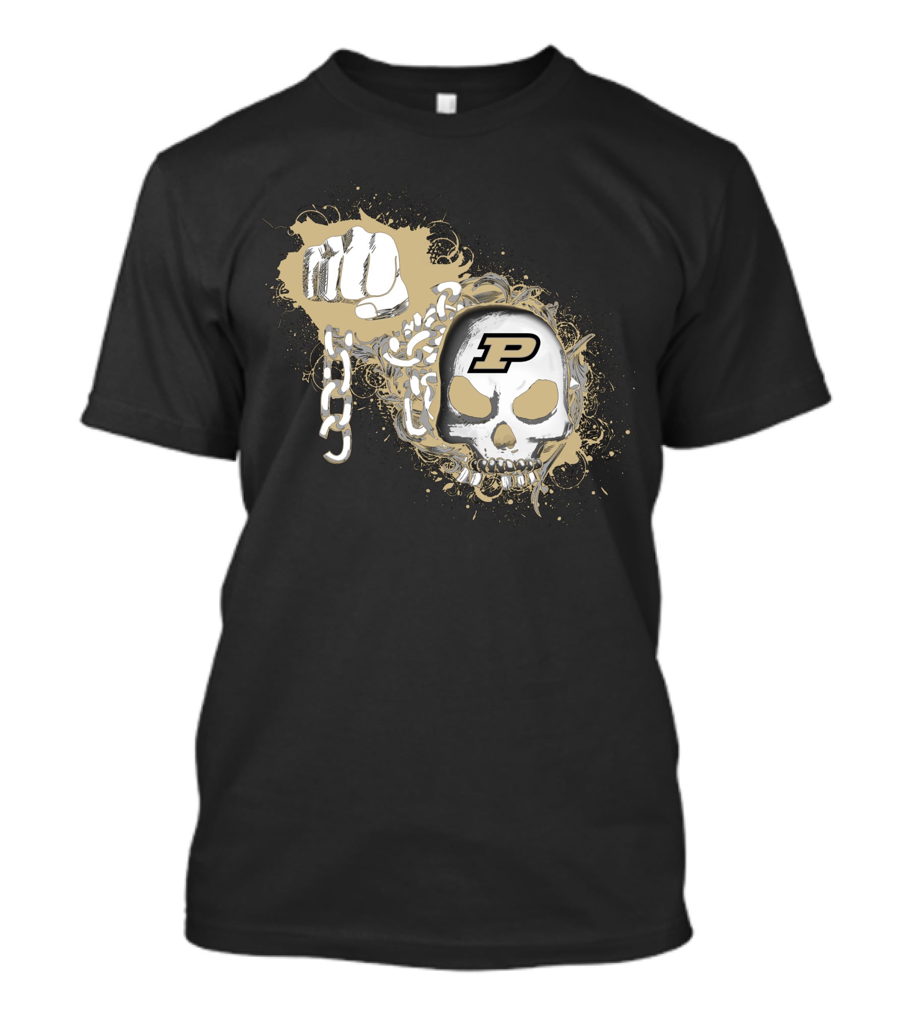 Purdue Boilermakers Skull And Fist With Chains Iconic P T-Shirt