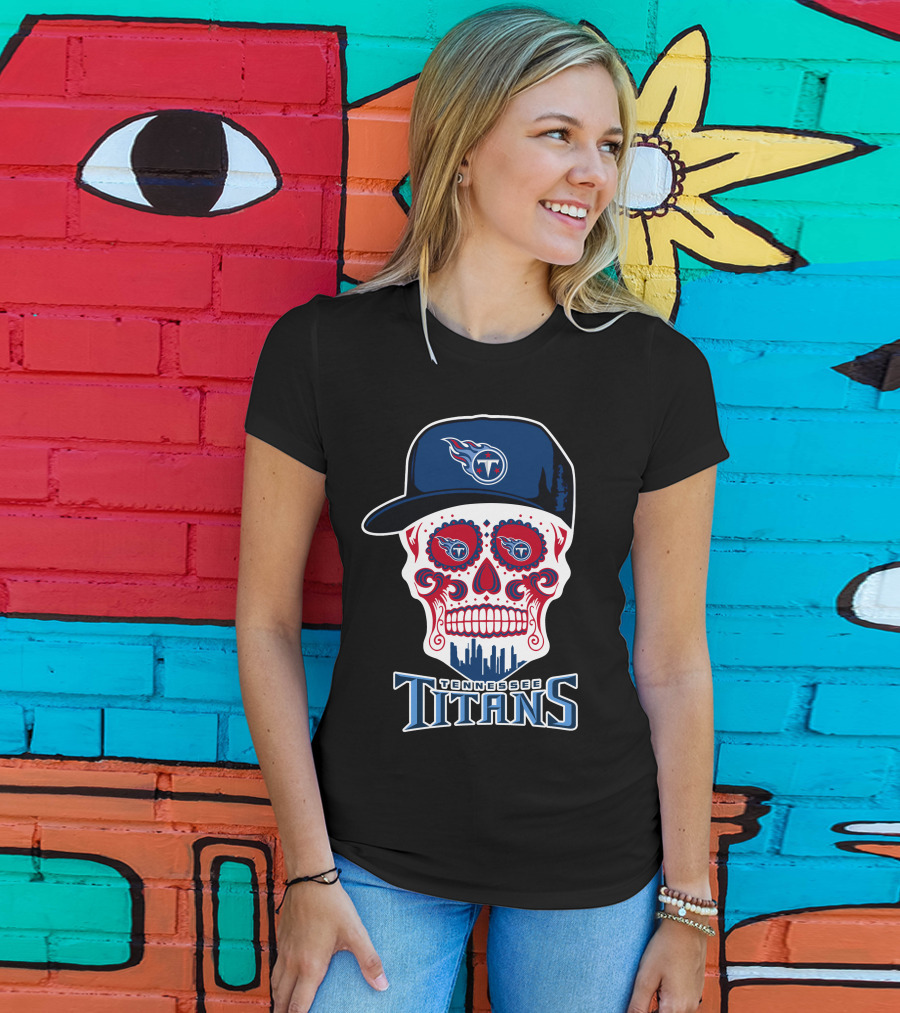 Tennessee Titans Skull Design Football Theme T-Shirt