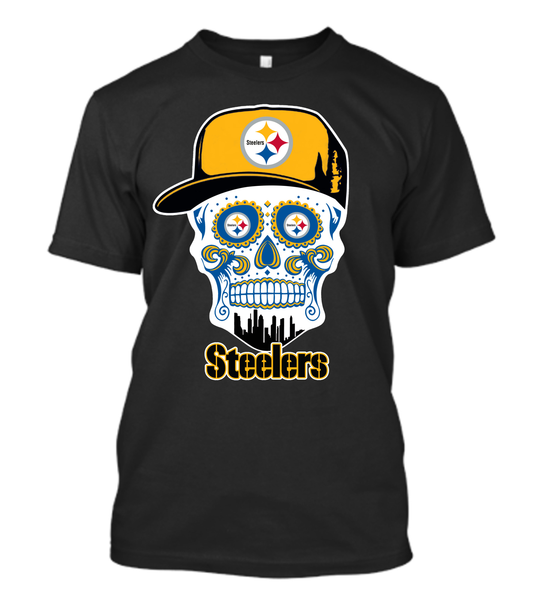 Pittsburgh Steelers Skull City Skyline Snapback T-Shirt