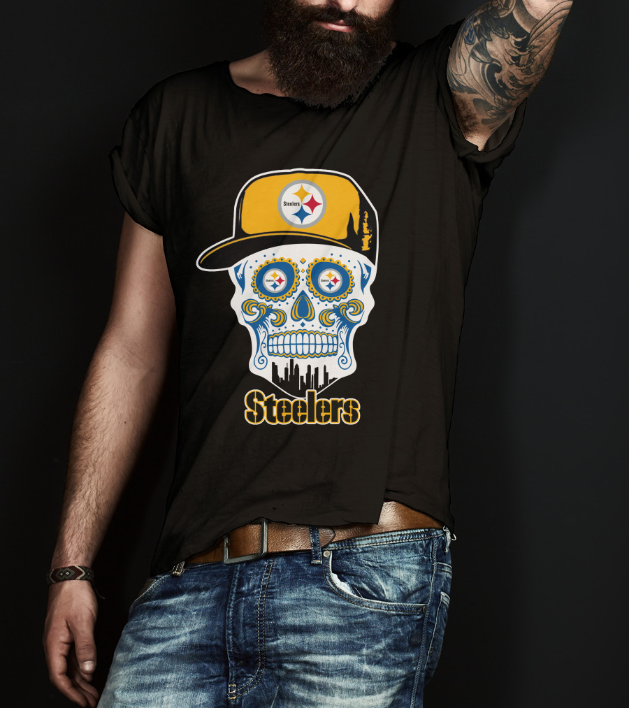 Pittsburgh Steelers Skull City Skyline Snapback T-Shirt