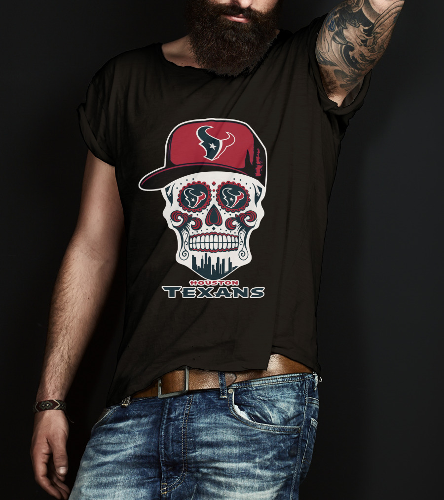 Houston Texans Skull Sugar Day Of The Dead Cap T-Shirt