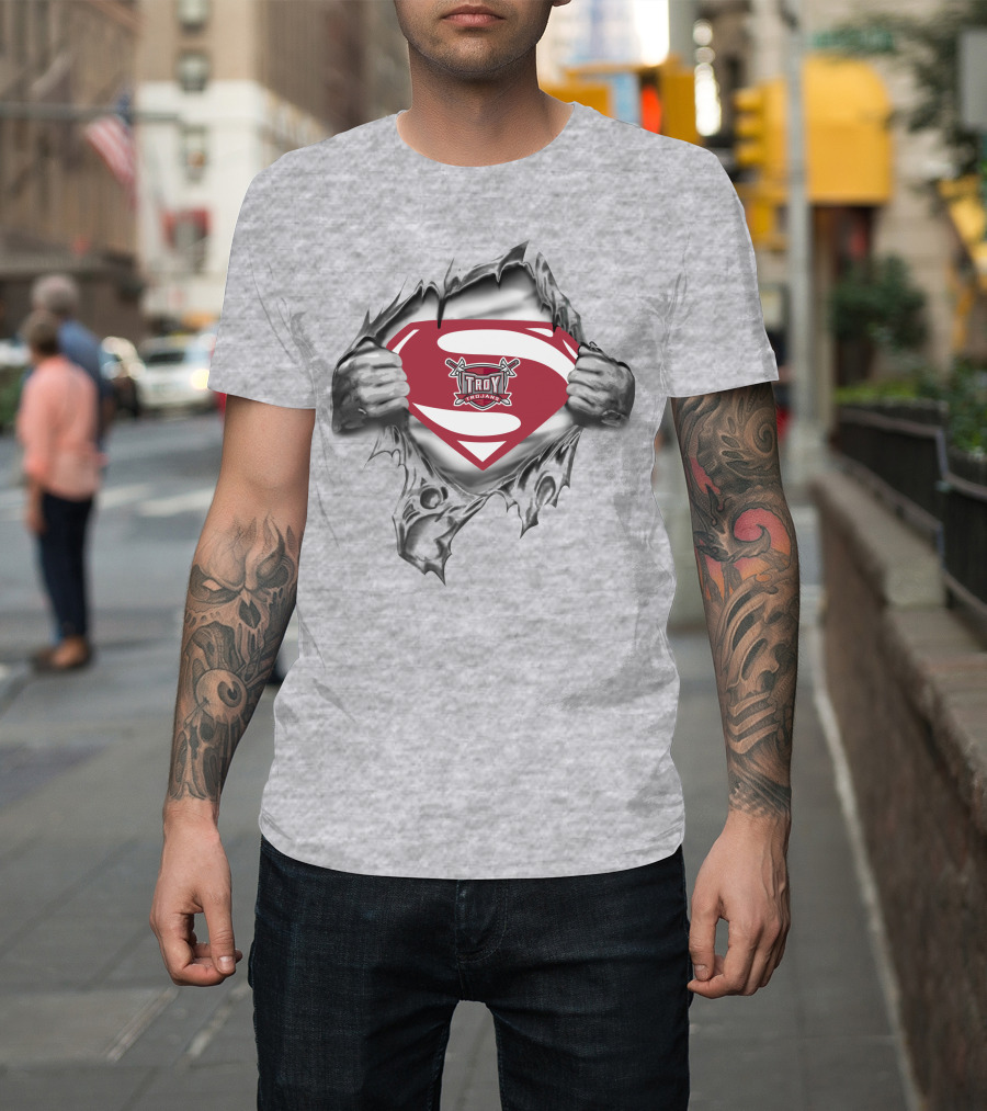 Troy Trojans Superman Logo With Torn Shirt Effect T-Shirt