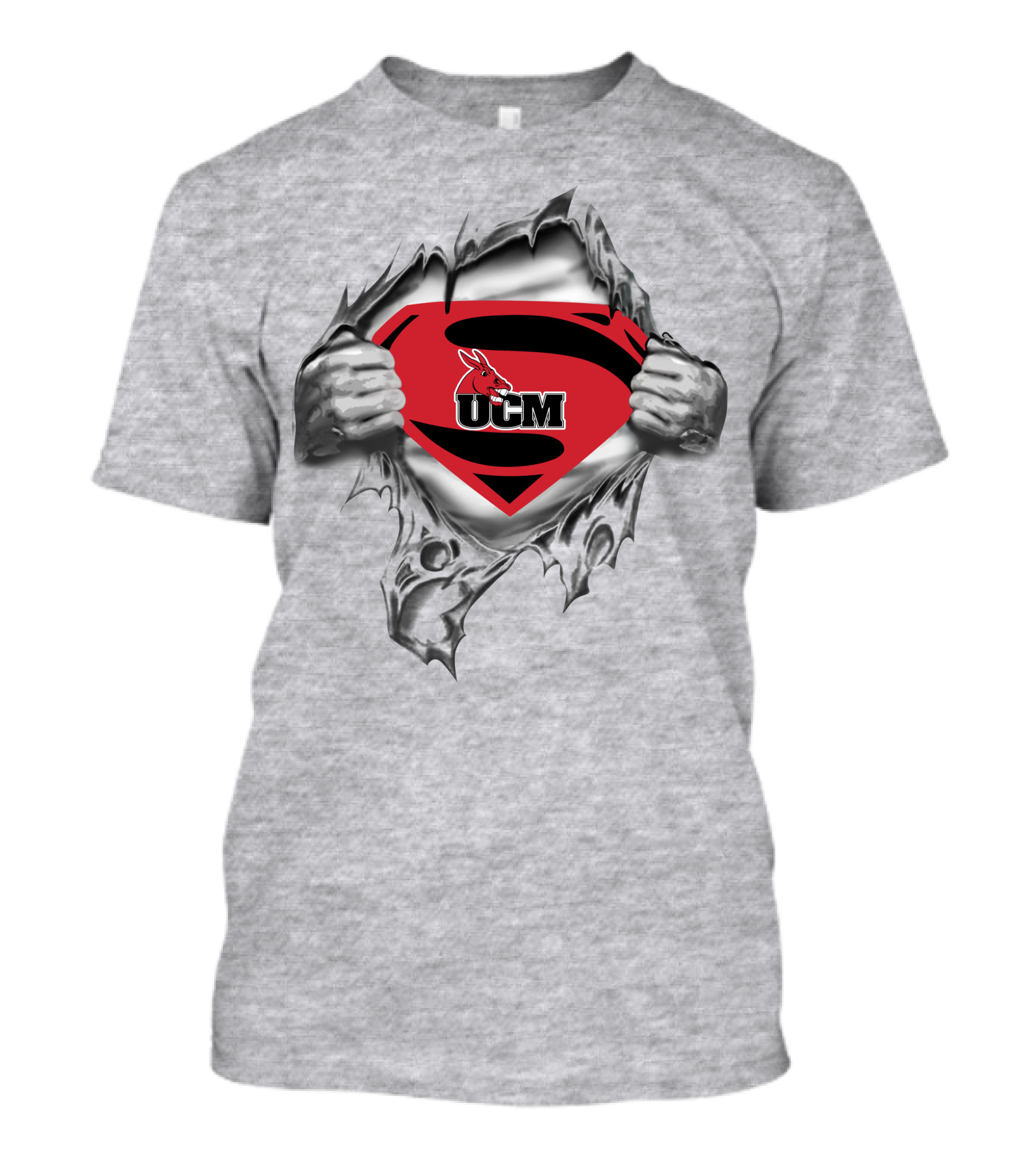 Ucm Central Missouri Mules Superman Shield With Torn Gray T-Shirt