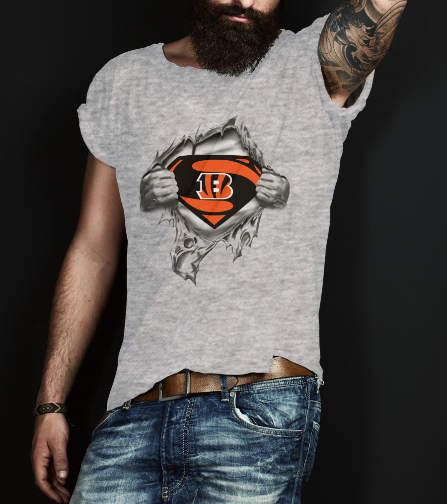 Cincinnati Bengals Superman Logo With Ripped Effect T-Shirt