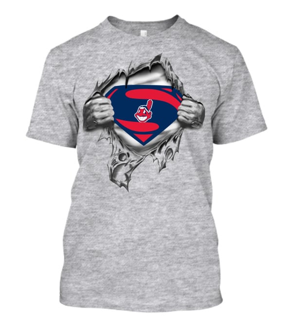 Cleveland Indians Superman Logo Peeking Through Torn Fabric T-Shirt