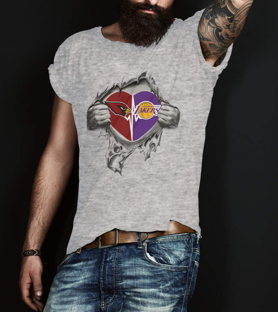 Lakers Arizona Cardinals Heart Torn Chest Logo Fusion T-Shirt