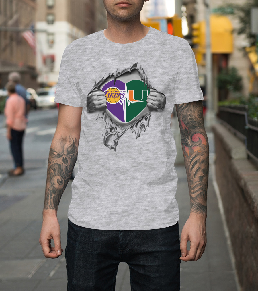 Lakers Miami Hurricanes Heart Logo Fusion T-Shirt