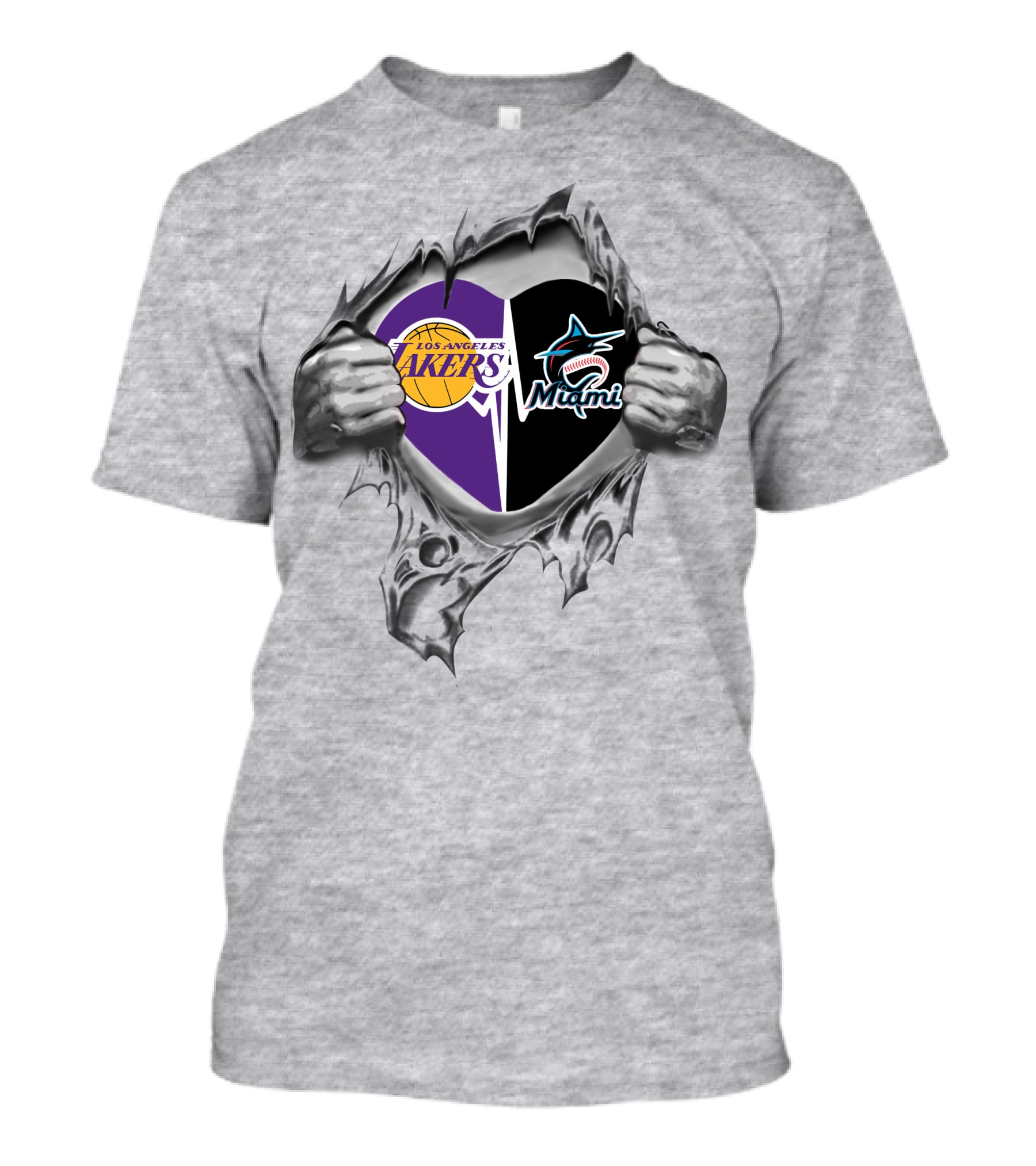 Los Angeles Lakers Miami Marlins Heart T-Shirt