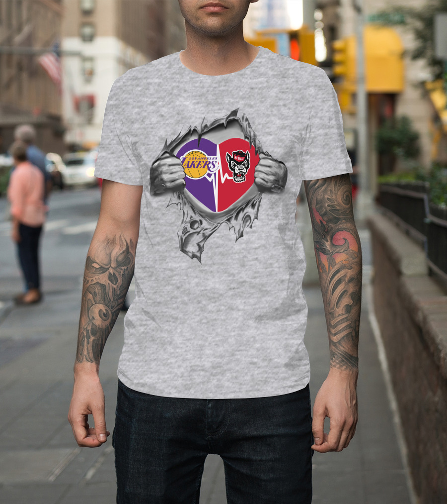 Los Angeles Lakers Nc State Wolfpack Heart T-Shirt