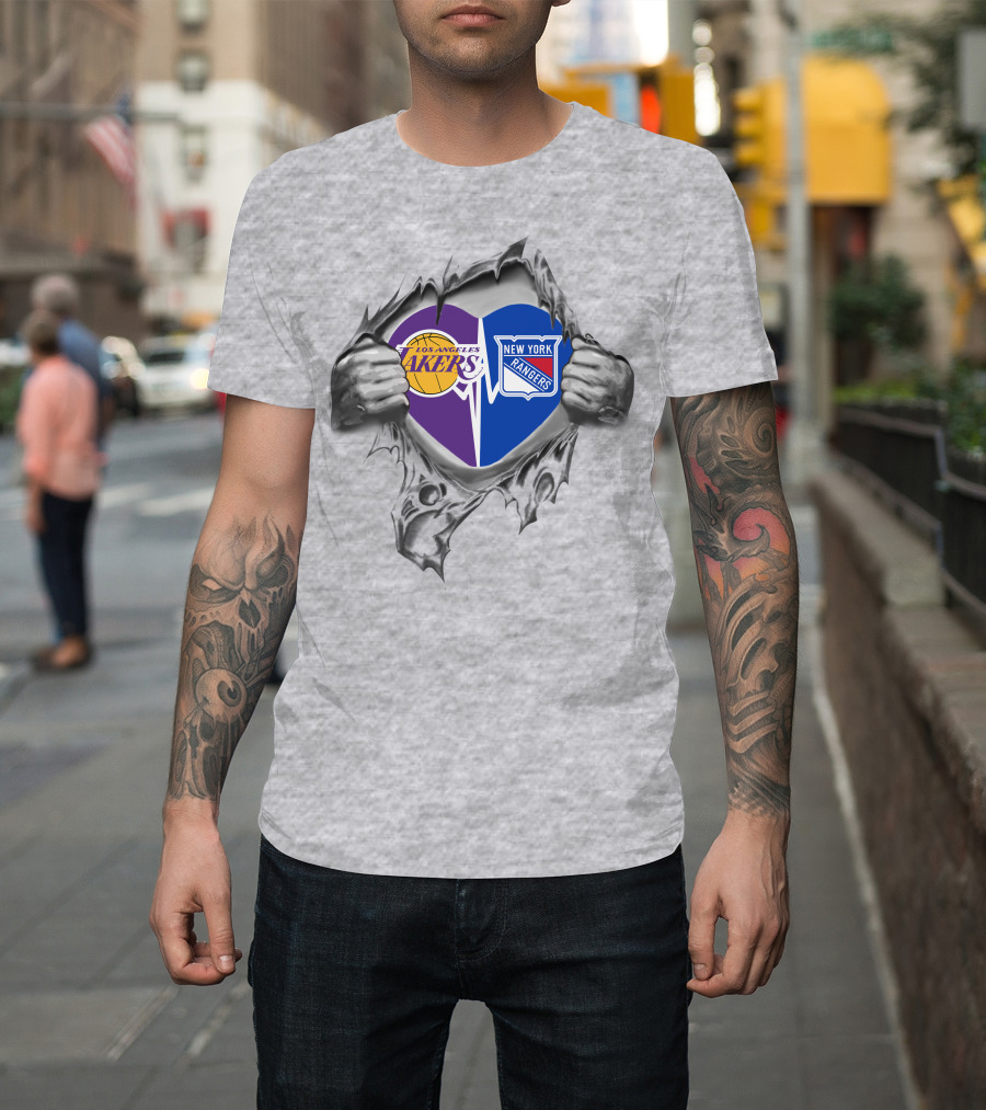 Los Angeles Lakers New York Rangers Heart Logo Burst T-Shirt