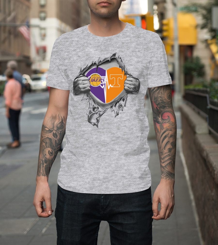 Los Angeles Lakers Tennessee Volunteers Heartbeat Loyalty T-Shirt