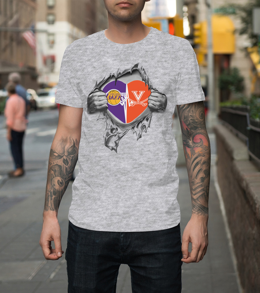 Los Angeles Lakers Virginia Cavaliers Heart Symbol Connection T-Shirt