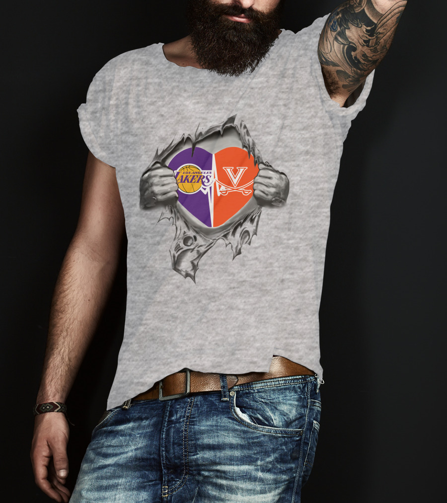 Los Angeles Lakers Virginia Cavaliers Heart Symbol Connection T-Shirt