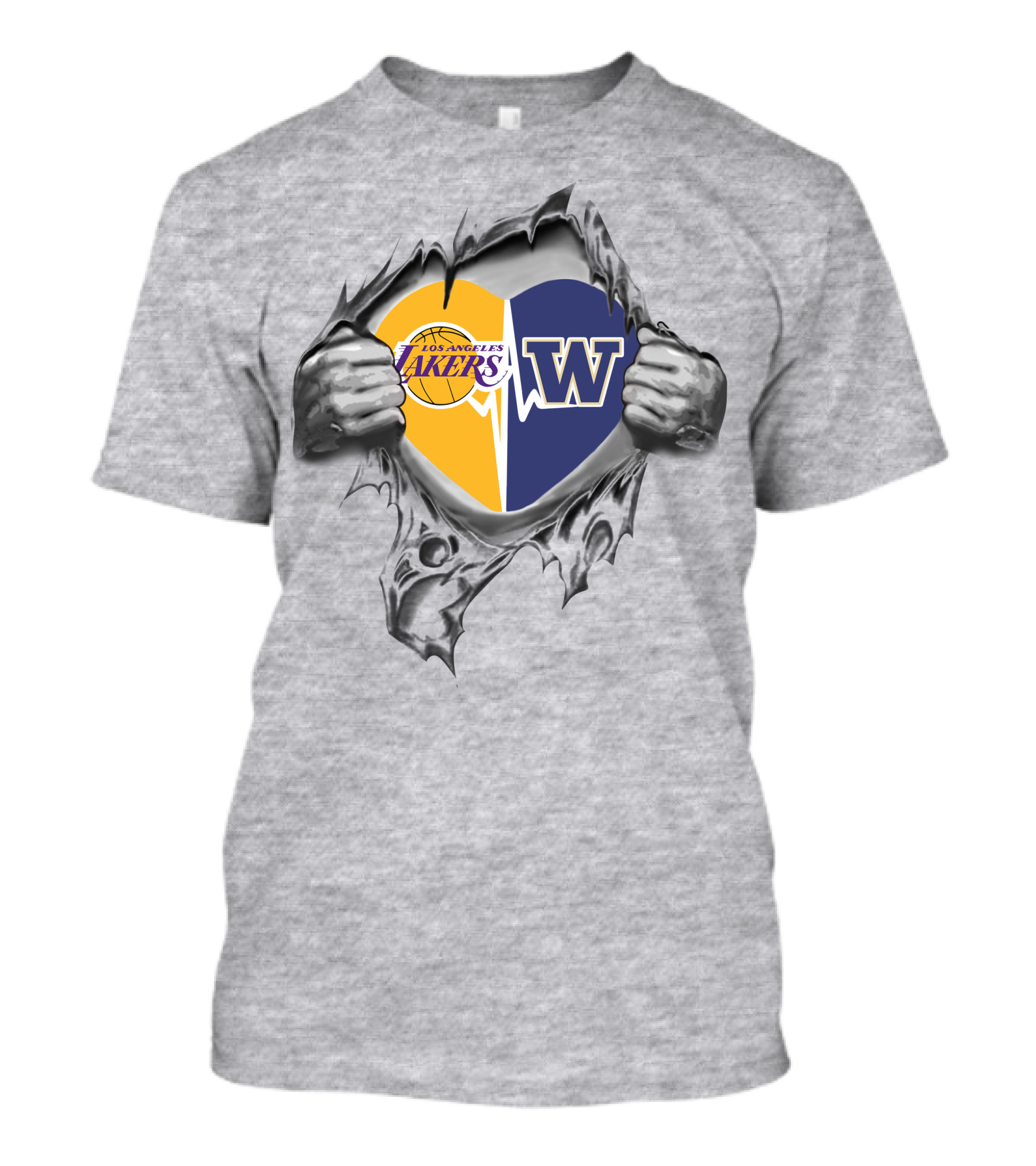 Lakers Washington Huskies Heart Design With Los Angeles Lakers Logo And Washington Huskies W T-Shirt
