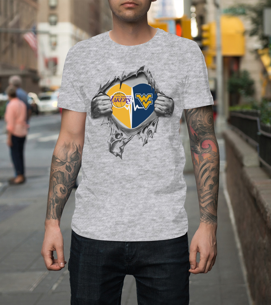 Los Angeles Lakers West Virginia Mountaineers Heart Passion Fusion T-Shirt