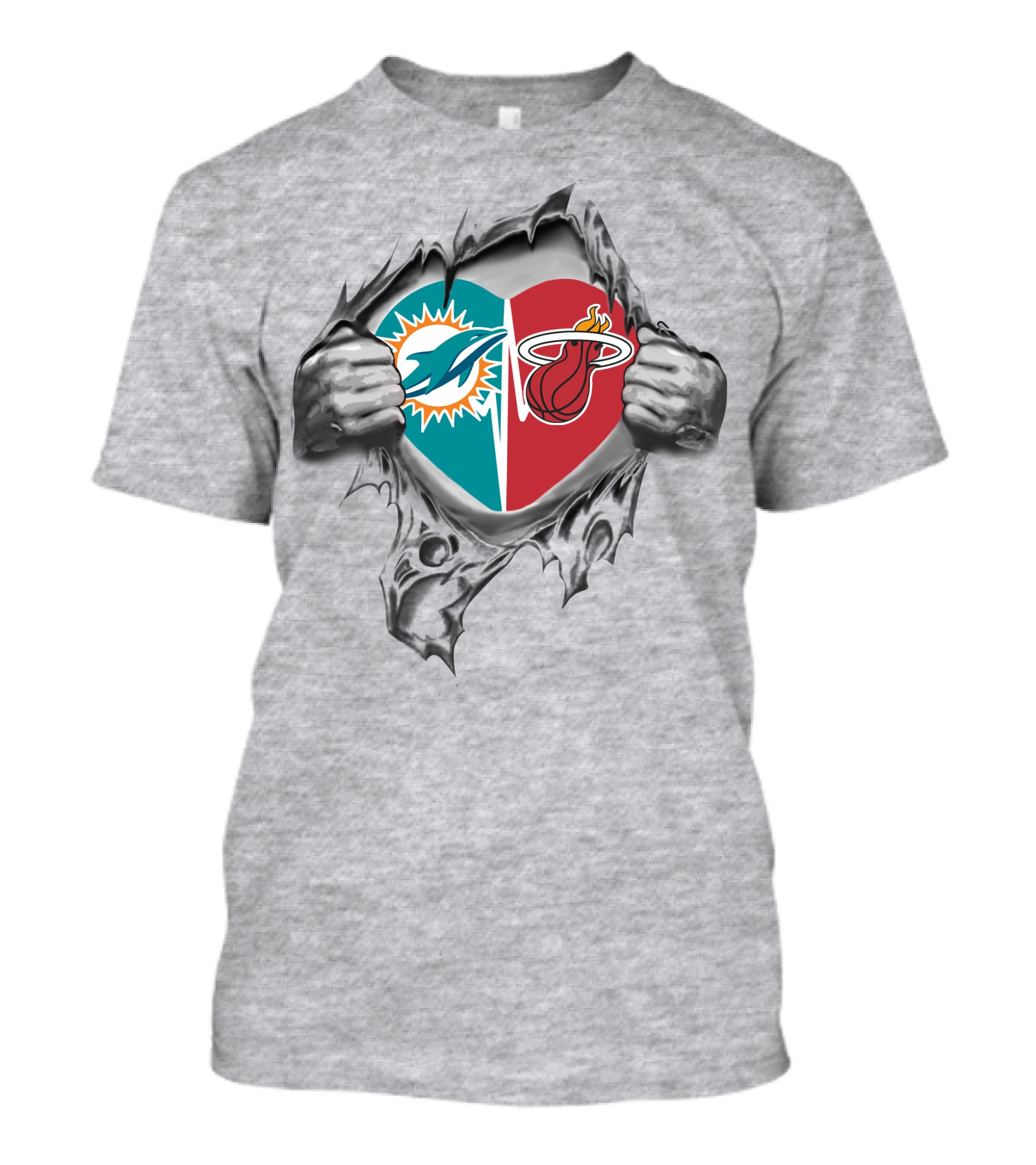 Miami Dolphins And Heat Heart Torn Open T-Shirt