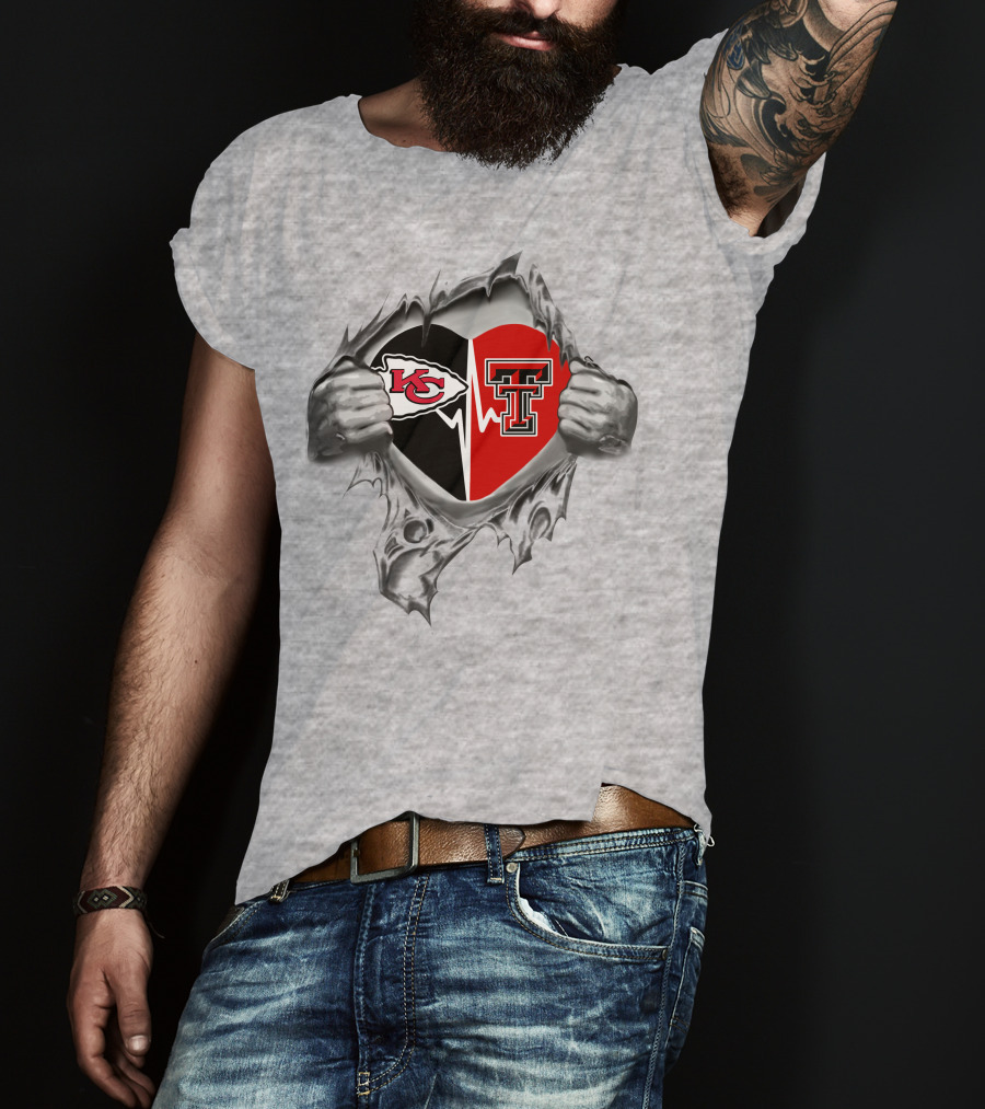Chiefs And Texas Tech Red Raiders Heart Kansas City Love T-Shirt