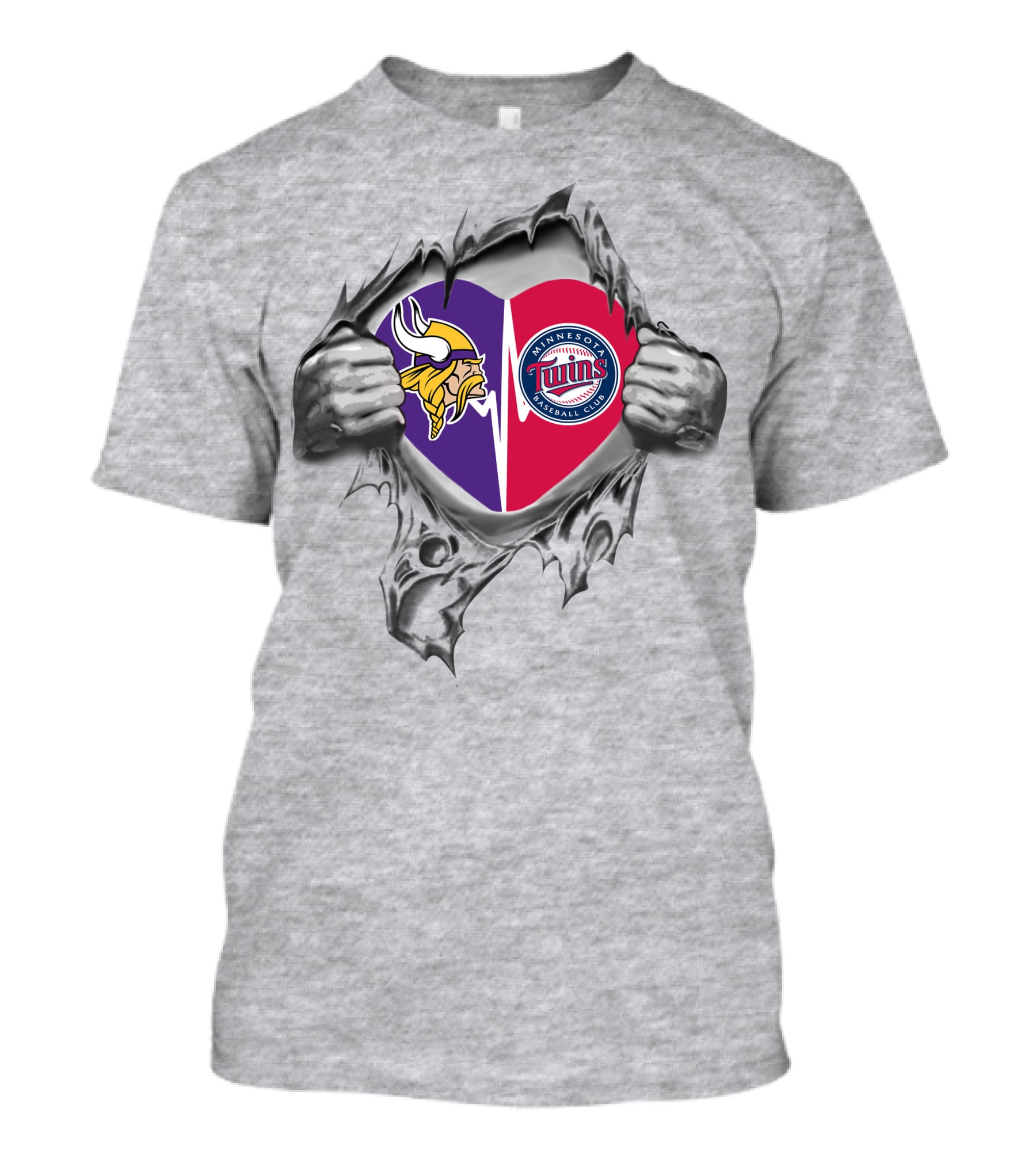 Minnesota Vikings And Twins Heart Ripped Expose T-Shirt