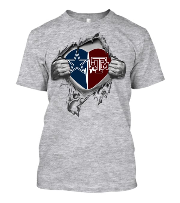 Texas A&M Aggies And Cowboys Heart Dual Logo Passion T-Shirt