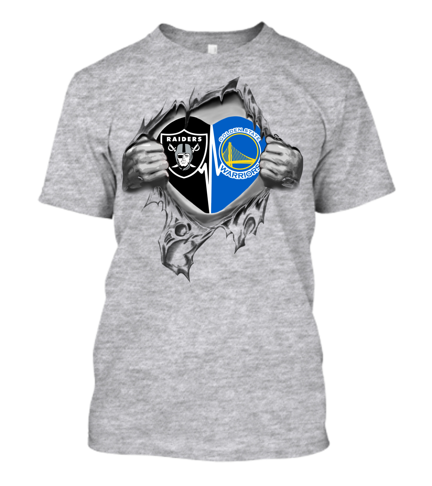 Raiders Golden State Warriors Heart Torn T-Shirt