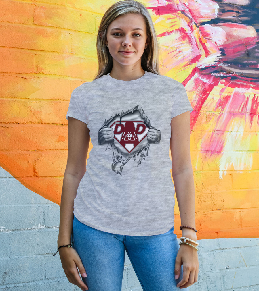 Mississippi State Bulldogs Super Dad Logo Hidden Under Tear T-Shirt