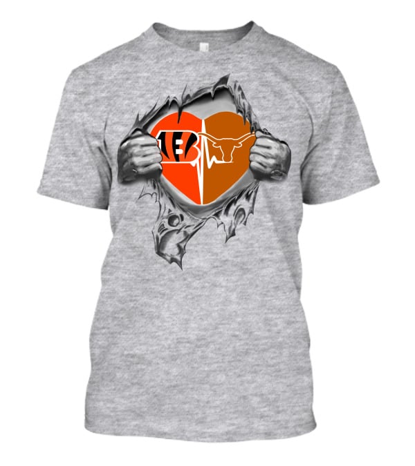 Bengals Texas Longhorns Heart Design With Logo Elements And Symbolic T-Shirt