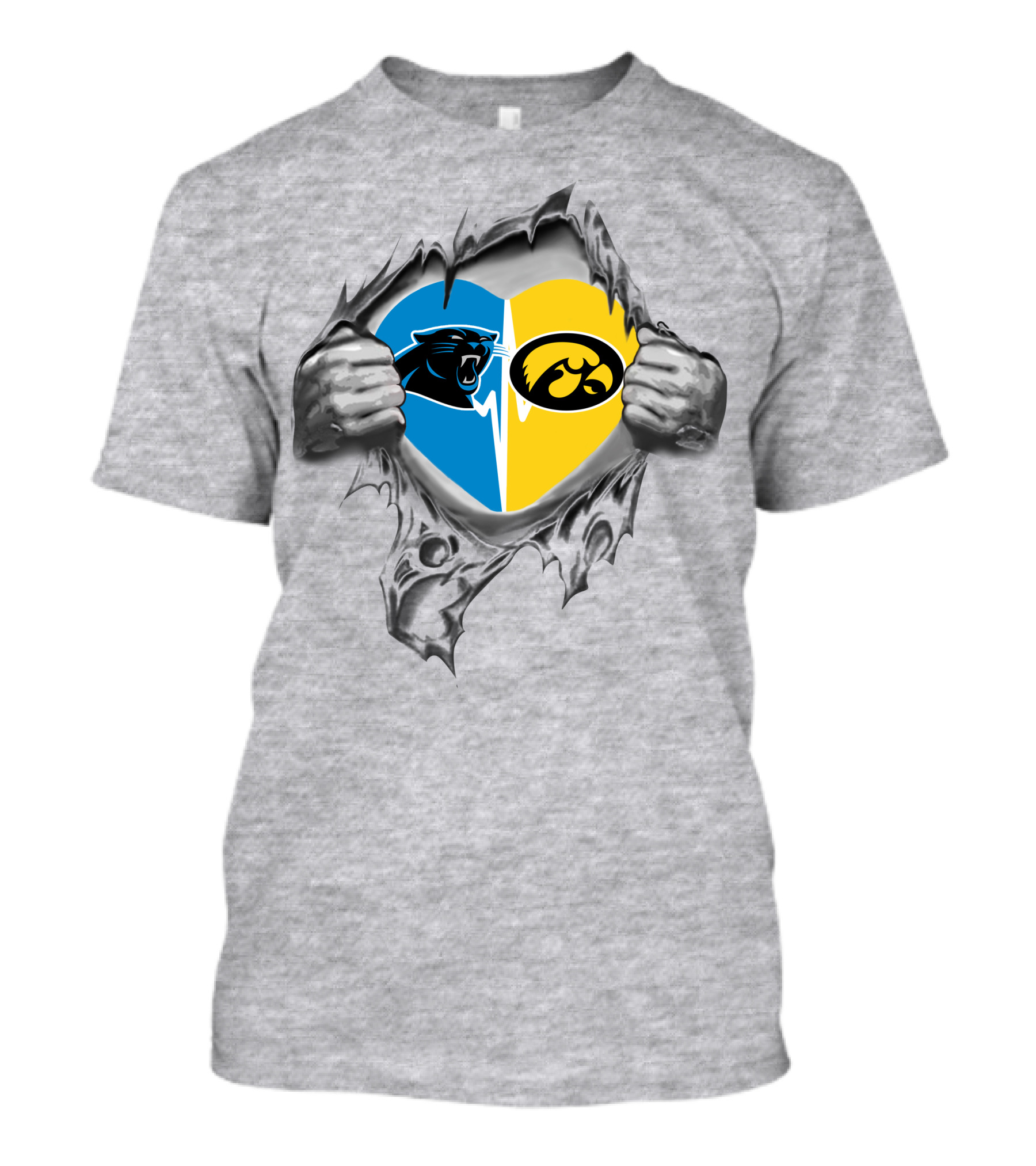 Carolina Panthers Iowa Hawkeyes Heart Logo Fusion T-Shirt