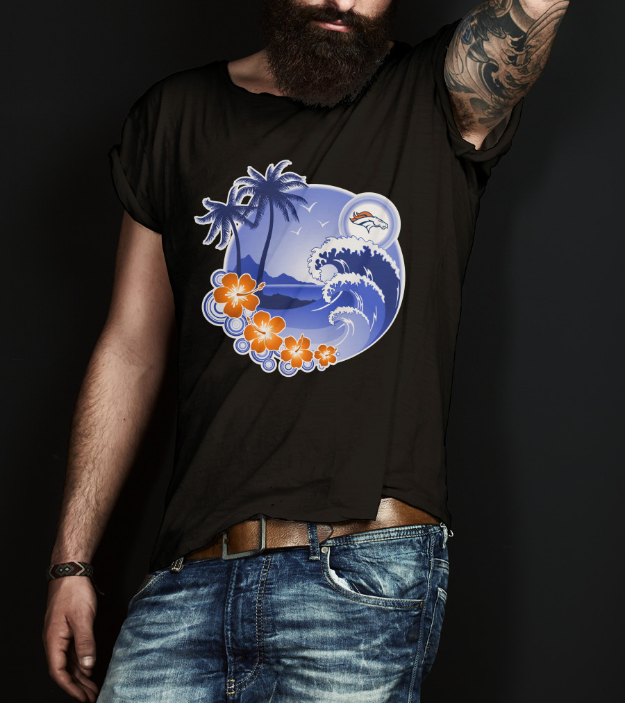 Denver Broncos Happy Holidays Tropical Beach Scene T-Shirt