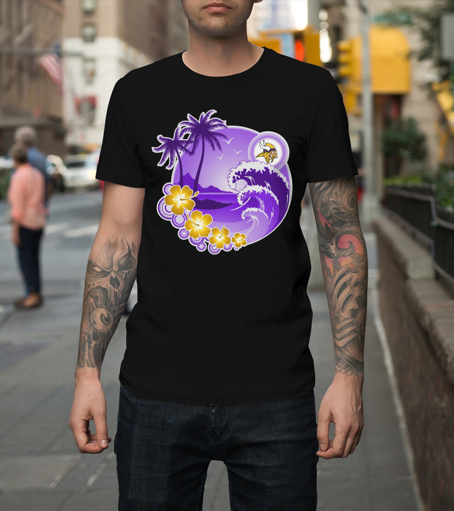 Minnesota Vikings Tropical Wave Happy Holidays T-Shirt