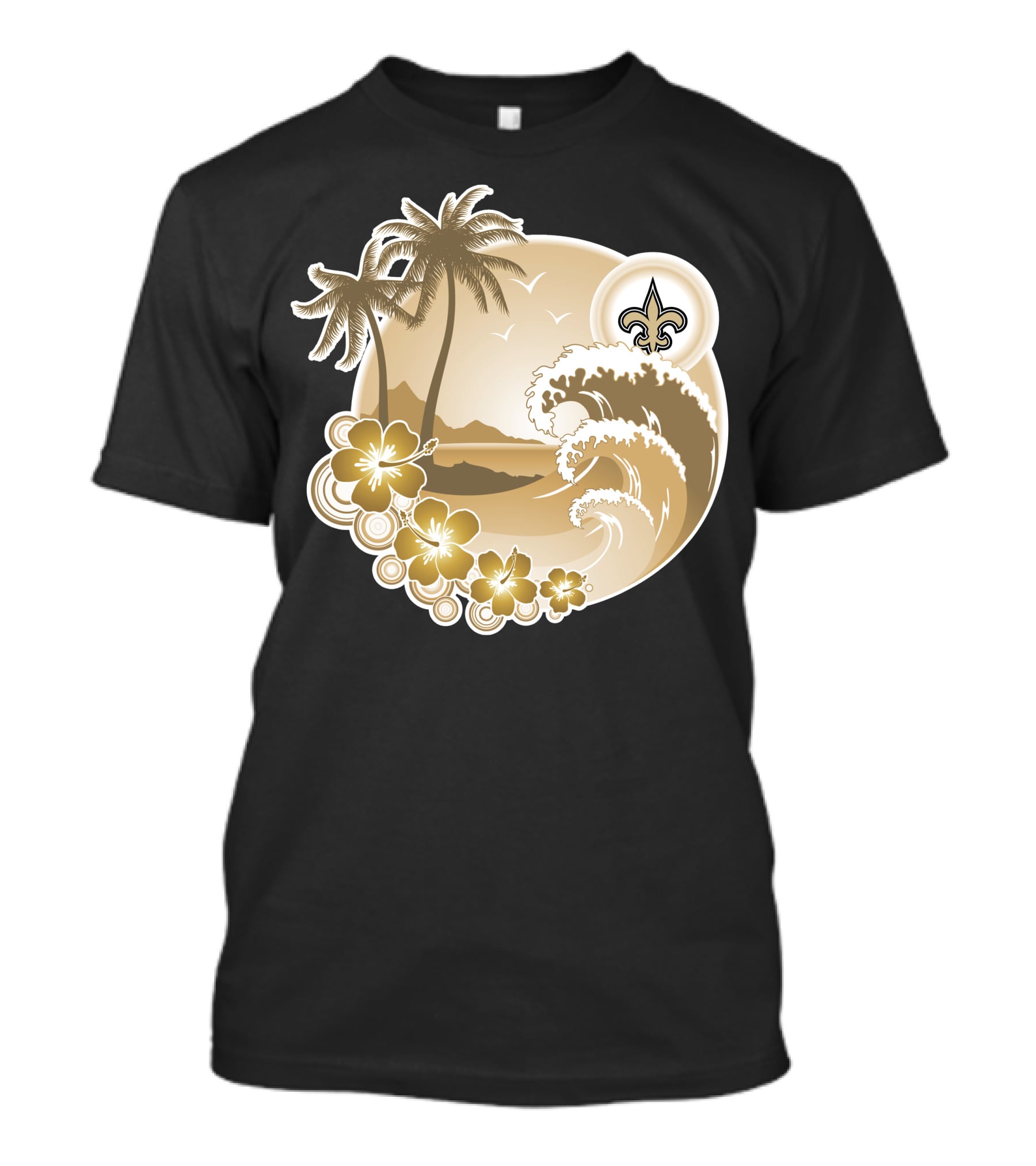 New Orleans Saints Happy Holidays Fleur-De-Lis Tropical Scene T-Shirt